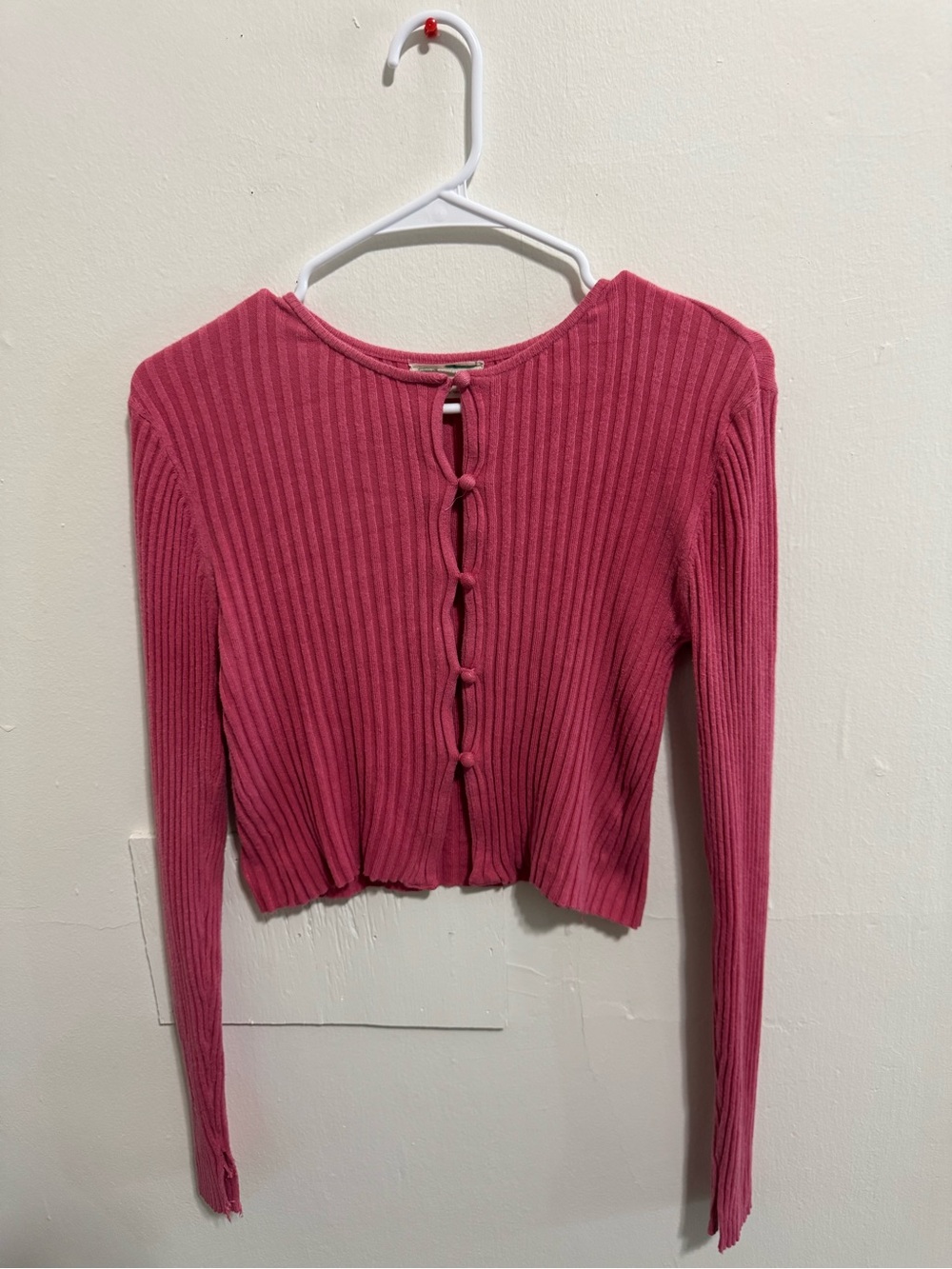 Urban Outfitters Ribbed Knot-Front Long Sleeve Top - Rose Pink